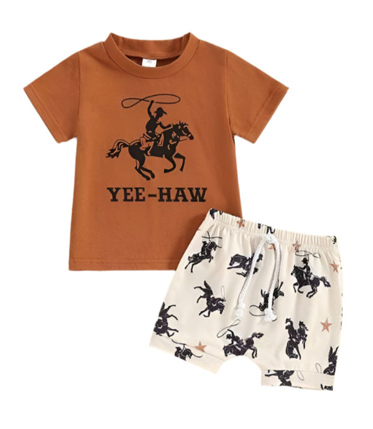 UNISHE - Western Print Baby Tops and Shorts 2pcs Set