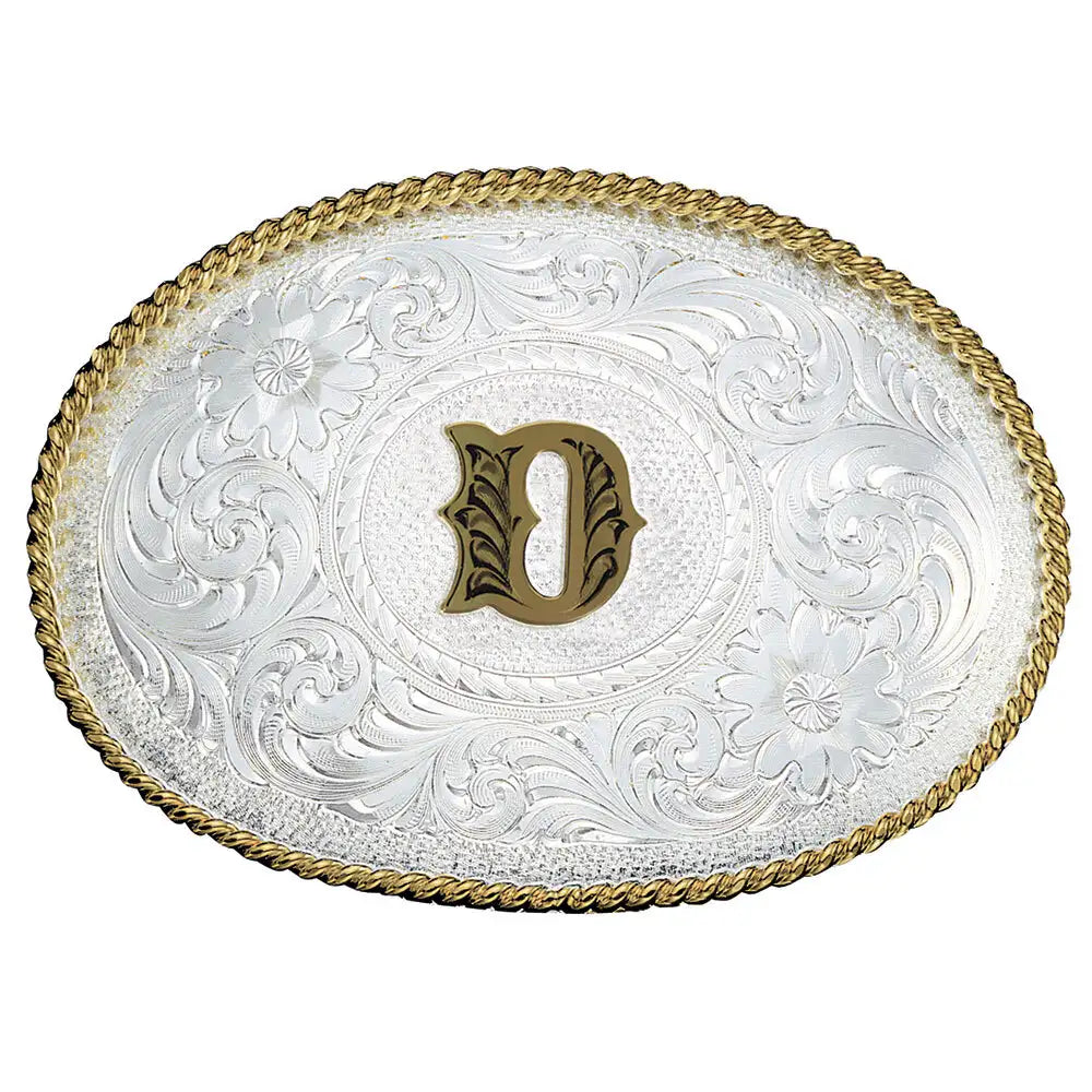 Montana Silversmith Initial Silver Engraved Gold Trim Western Belt Buckle