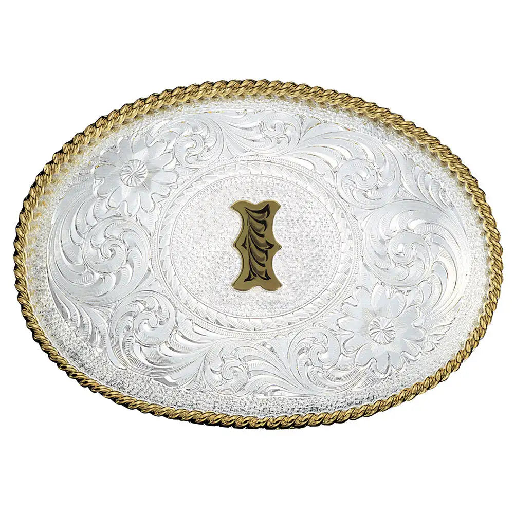 Montana Silversmith Initial Silver Engraved Gold Trim Western Belt Buckle