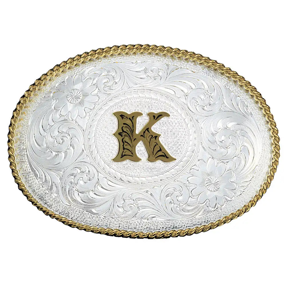 Montana Silversmith Initial Silver Engraved Gold Trim Western Belt Buckle