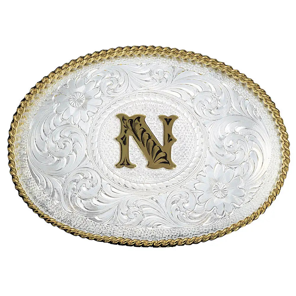 Montana Silversmith Initial Silver Engraved Gold Trim Western Belt Buckle