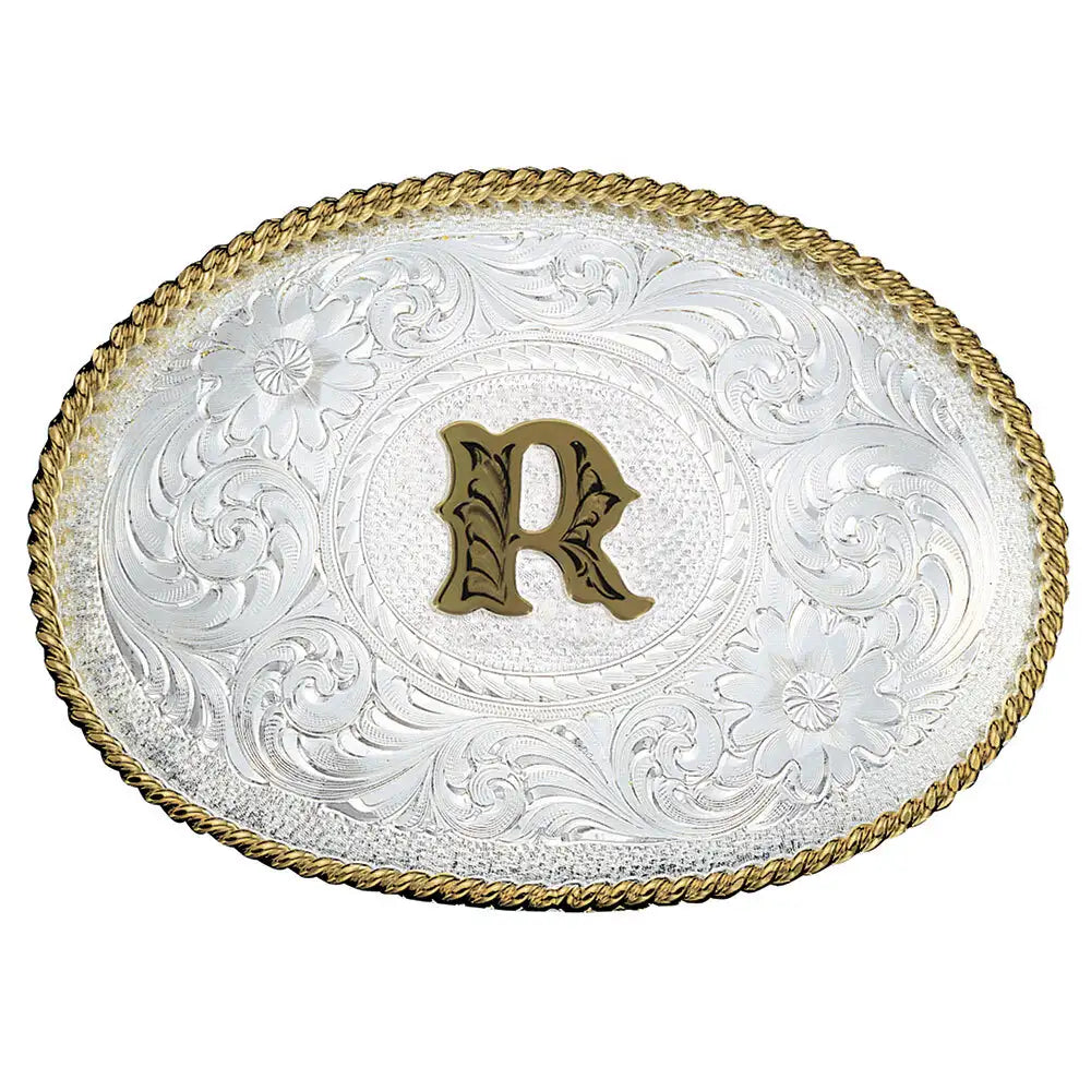 Montana Silversmith Initial Silver Engraved Gold Trim Western Belt Buckle