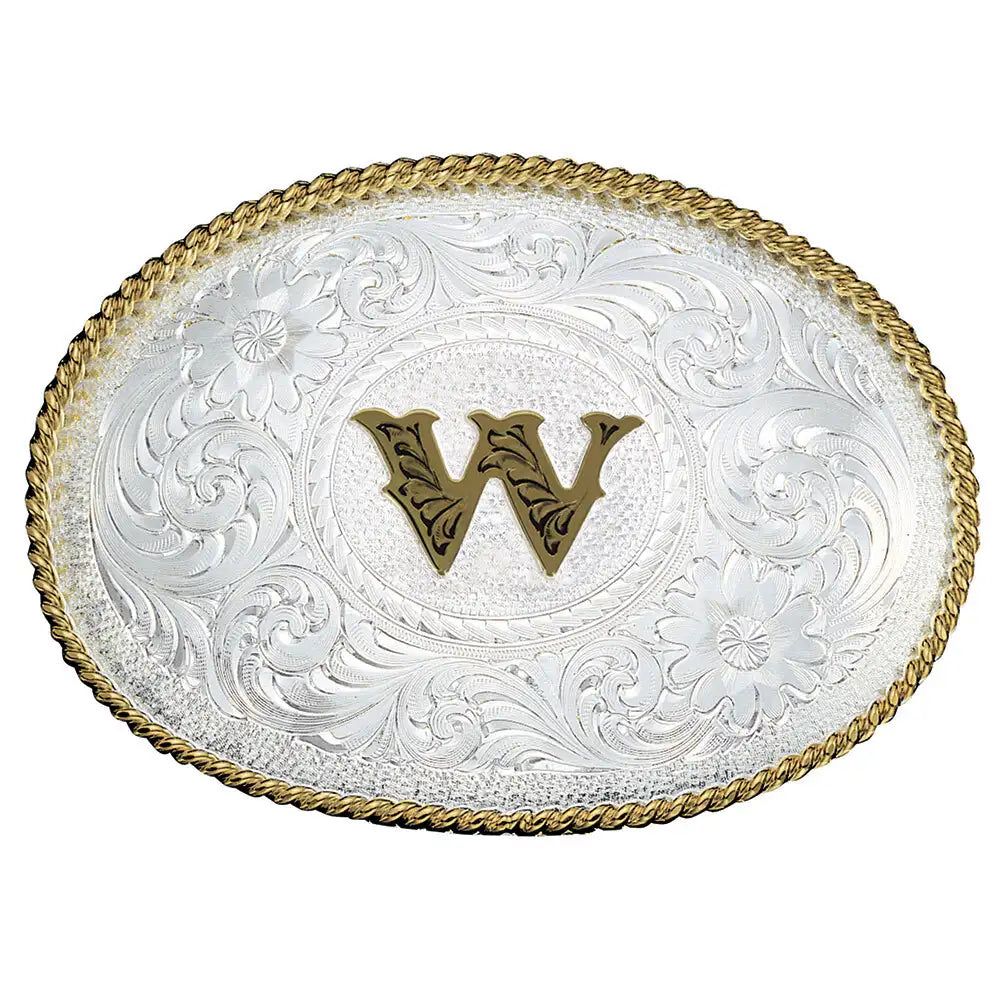 Montana Silversmith Initial Silver Engraved Gold Trim Western Belt Buckle