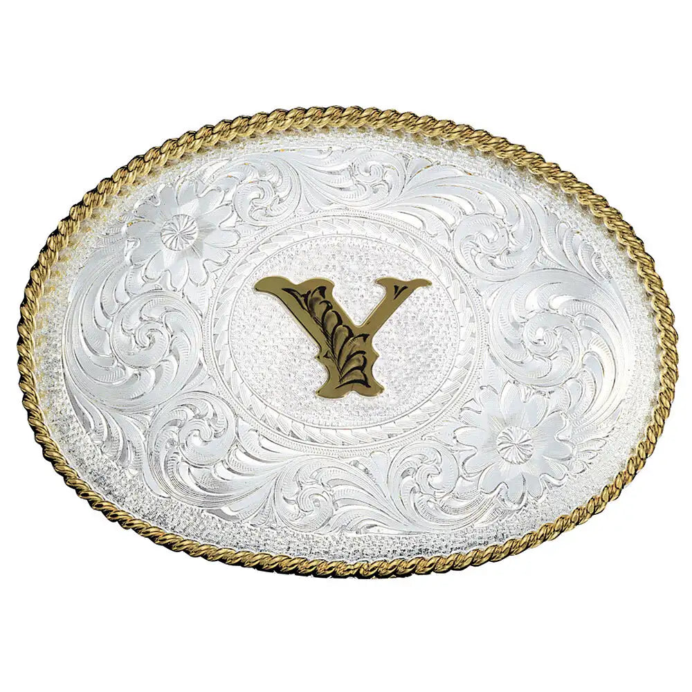 Montana Silversmith Initial Silver Engraved Gold Trim Western Belt Buckle