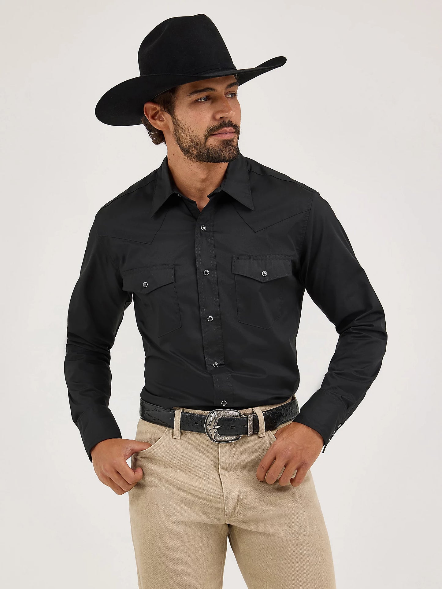 Wrangler Men's Long Sleeve Shirt - Black Solid