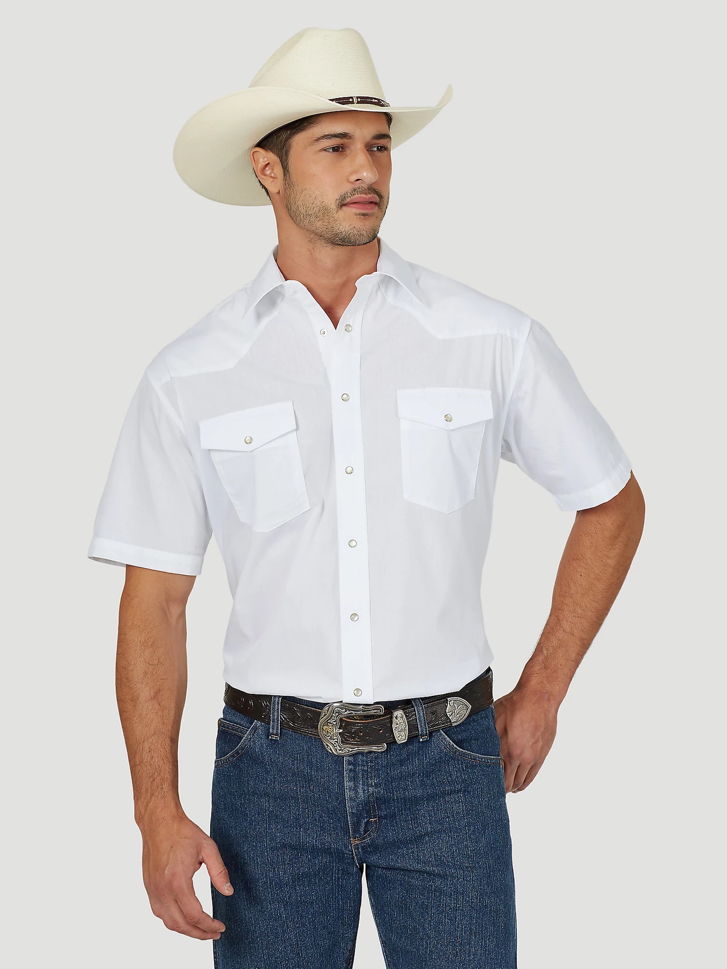 Wrangler Men's Short Sleeve Shirt - White Solid