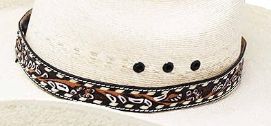 Challenger 1" Wide Handcrafted Western Antique Floral Tooled Leather Hat Band with Buckstitching Edge