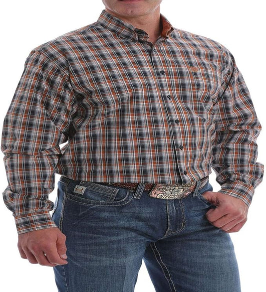 Cinch Men's Long Sleeve Western Shirt - Black, Brown & Grey Plaid