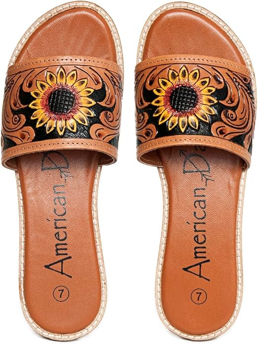 American Darling Hand Tooled Sunflower Genuine Leather Sandal