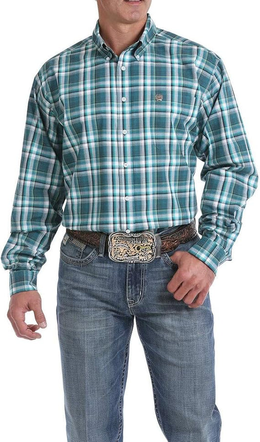 Cinch Men's Long Sleeve Western Shirt - Green, Teal, Brown & Cream Plaid