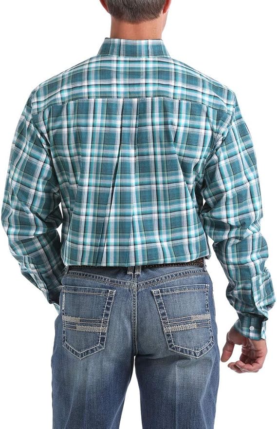 Cinch Men's Long Sleeve Western Shirt - Green, Teal, Brown & Cream Plaid