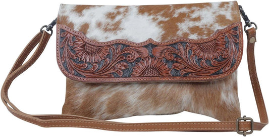 Myra Bag Brown Shells Hand-Tooled Shoulder Bag