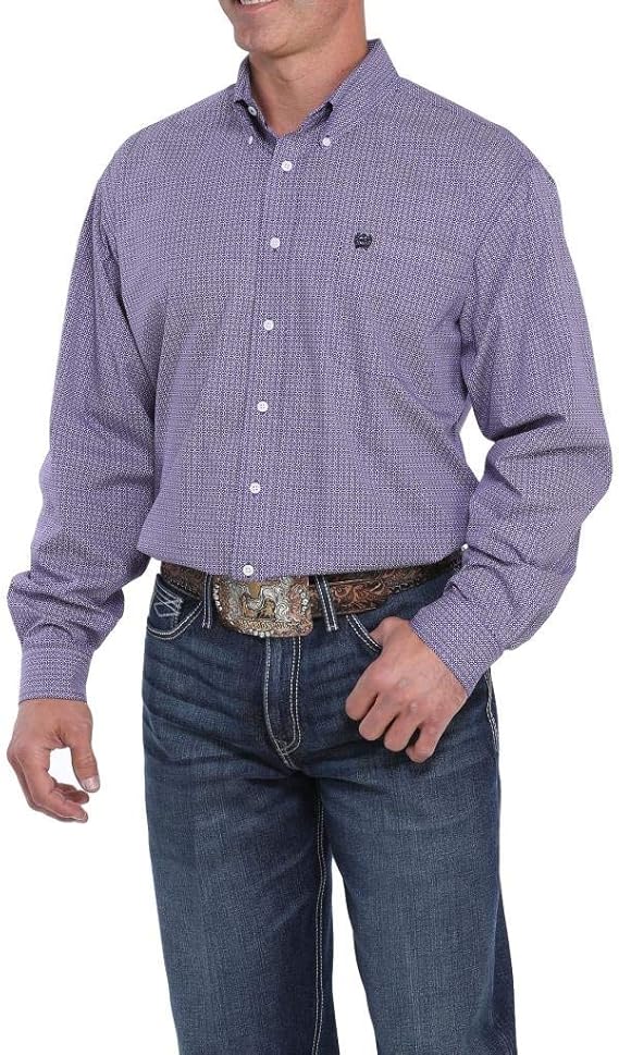Cinch Men's Long Sleeve Western Shirt - Geometric Print Purple & White