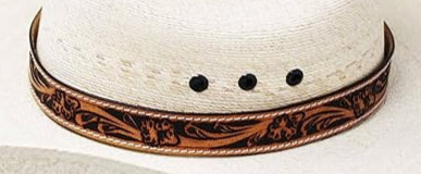 Challenger 1" Wide Handcrafted Western Antique Floral Tooled Leather Hat Band