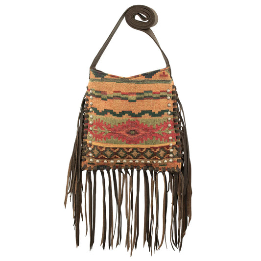 American West Woven Aztec Fringe Cross Body Bag