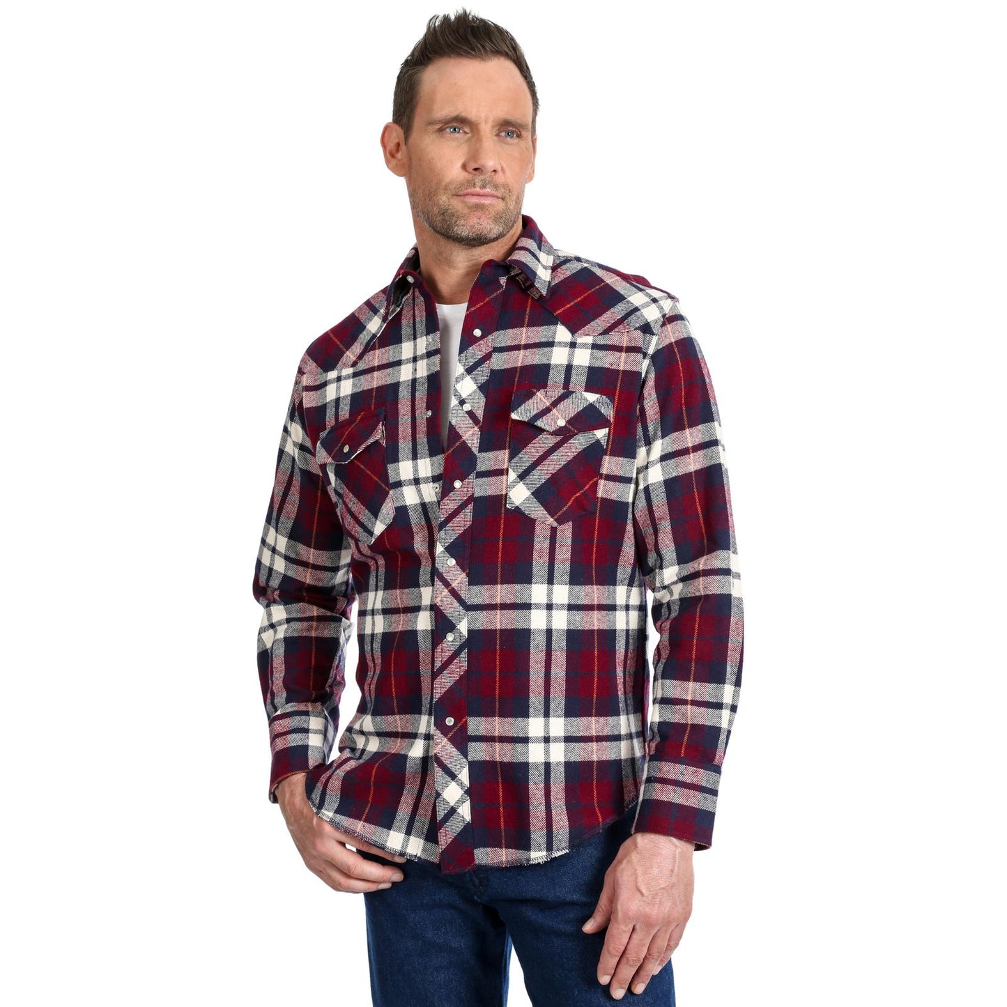 Wrangler Men's Long Sleeve Brushed Flannel Plaid Shirt