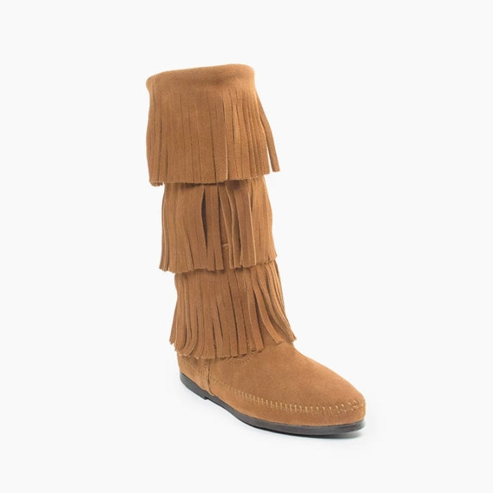 Minnetonka Women's 3 Layer Fringe Taupe Boots