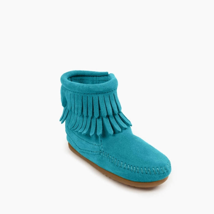 Minnetonka Children's Turquoise Double Fringe Side Zip Boot