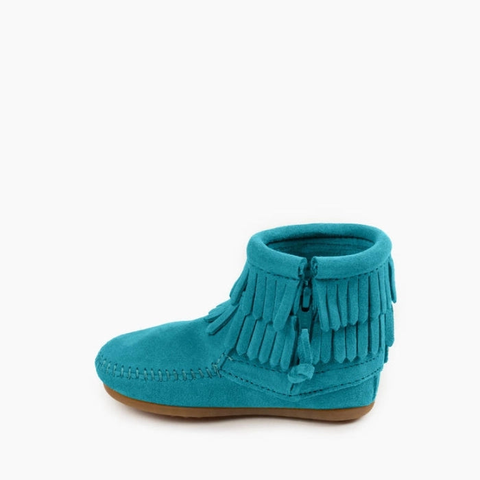 Minnetonka Children's Turquoise Double Fringe Side Zip Boot