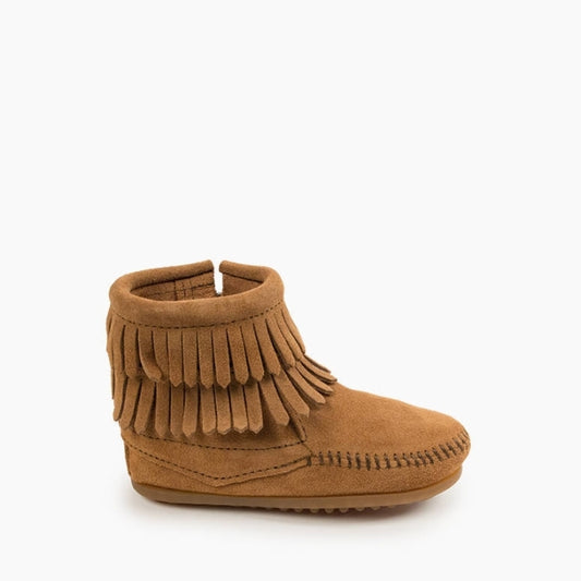 Minnetonka Children's Taupe Double Fringe Side Zip Boot