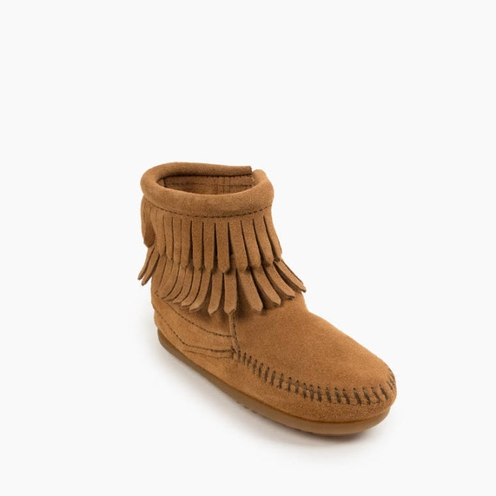 Minnetonka Children's Taupe Double Fringe Side Zip Boot