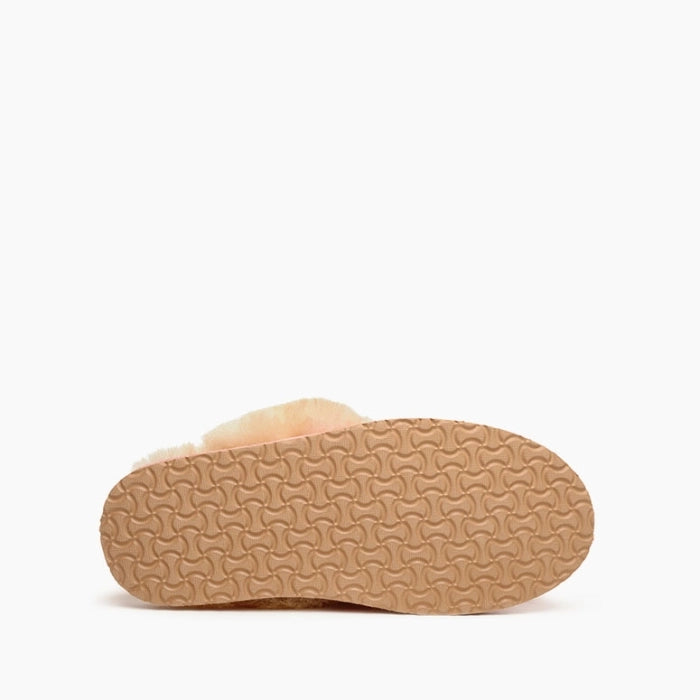 Minnetonka Women's Sheepskin Slide Golden Tan Slippers