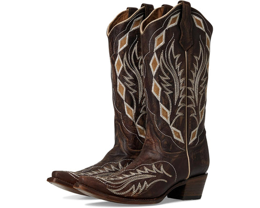 Corral Boots Women's Chocolate Laser and Embroidery Snip Toe Boots