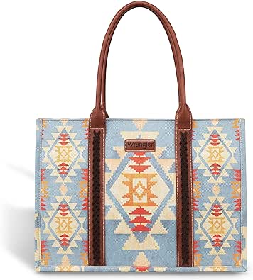 Wrangler Southwestern Print Canvas Wide Tote in Light Blue