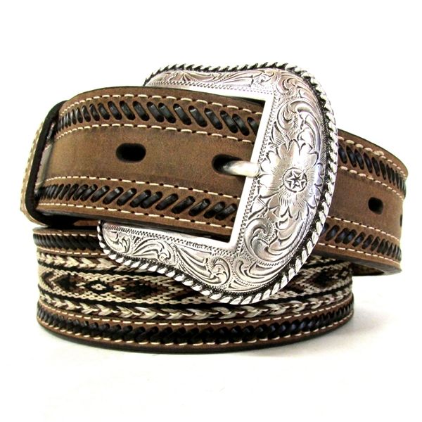 Nocona Men's Brown & Aztec Hair Belt