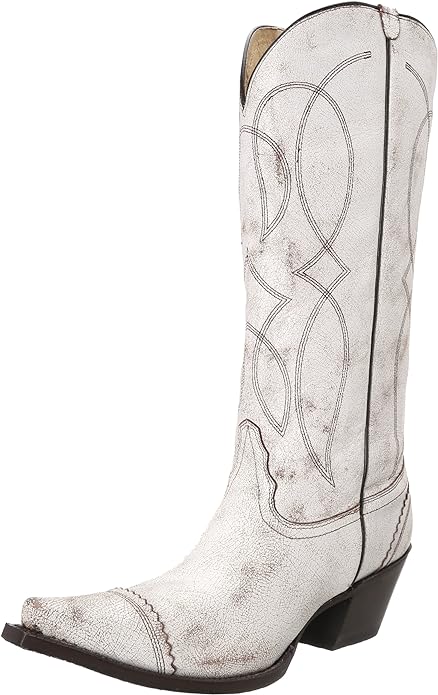 Tony Lama Women's Crackled White with Snip Toe and Zipper