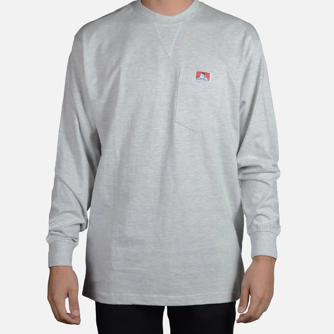 Ben Davis Men's Heavy Duty Long Sleeve Pocket T-Shirt - Ash Grey