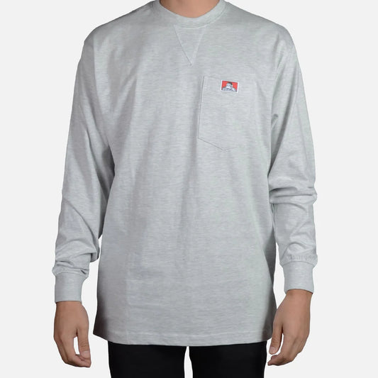 Ben Davis Men's Heavy Duty Long Sleeve Pocket T-Shirt - Ash Grey