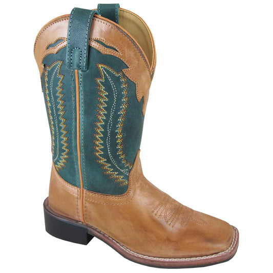 Smoky Mountain Children's Frank Western Tan Square Toe  with Green Shaft Boots