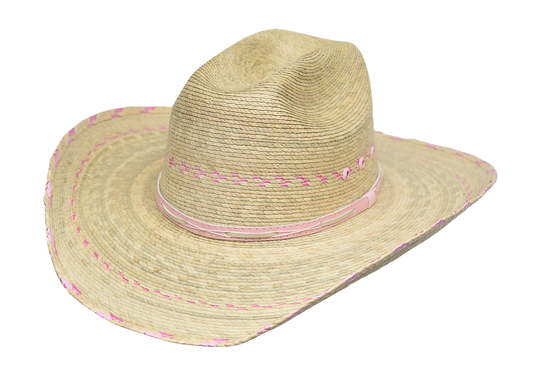Lone Star Youth Maddie Pink and White Palm Leaf Straw Hat