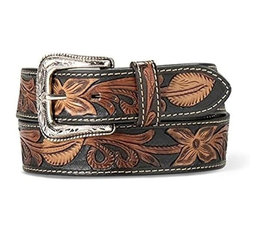 Ariat Belt - Floral Brown Two-Tone Embossed on Black