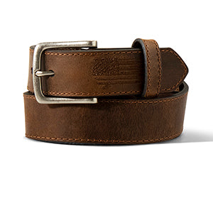 Ariat Boys Belt 1 1/4 Stitch USA Flag Shield Brown Leather Belt