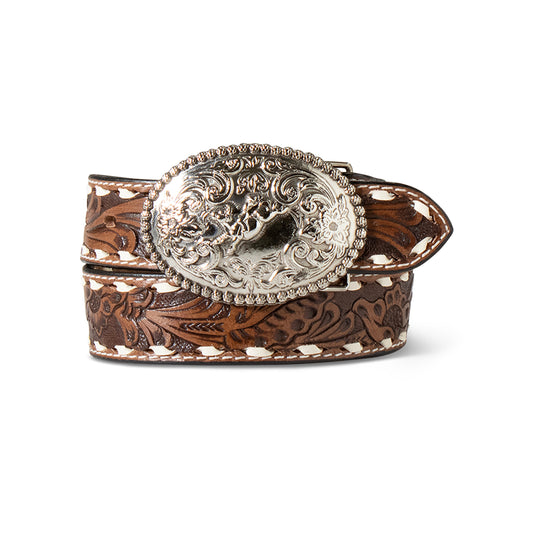 Ariat Kid's Brown Hand Tooled Floral Belt