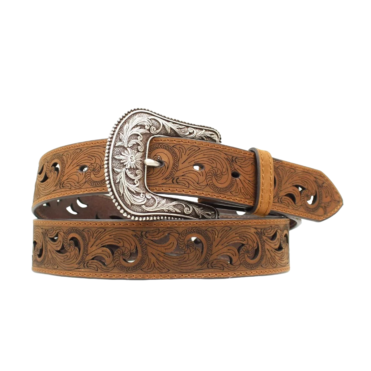 Ariat Belt Brown Leather Tooled Pattern with Cutouts