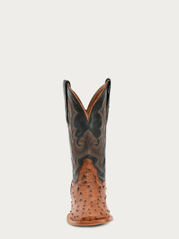 Corral Men's Tan & Olive Green Ostrich Embroidery Wide Square Toe Cowboy Boot