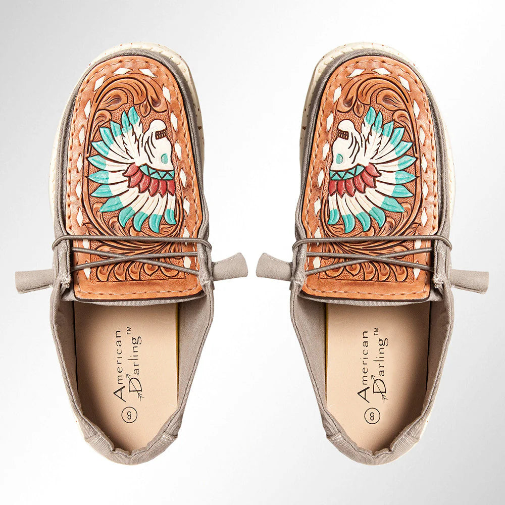 American Darling Hand Tooled Carved Genuine Leather Trim Lightweight Slip on