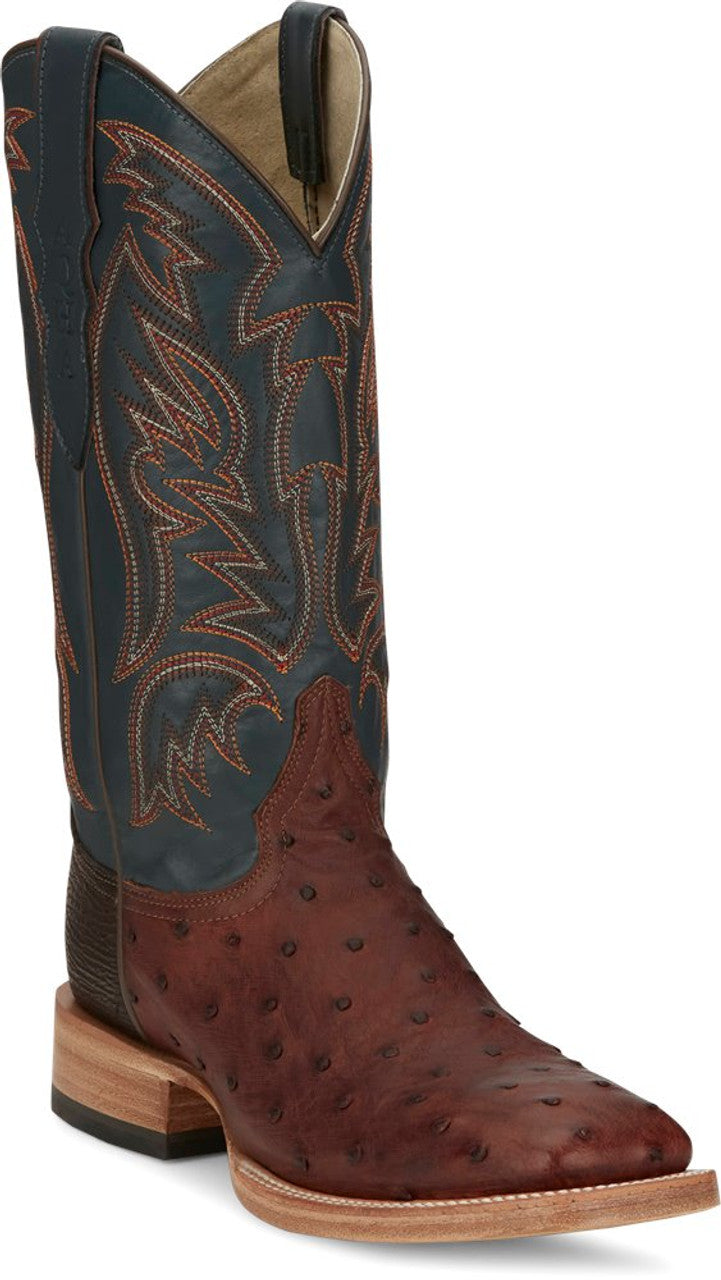 Justin Men's Boots - Doc Bar Ostrich - Distressed Brandy / Deep Teal