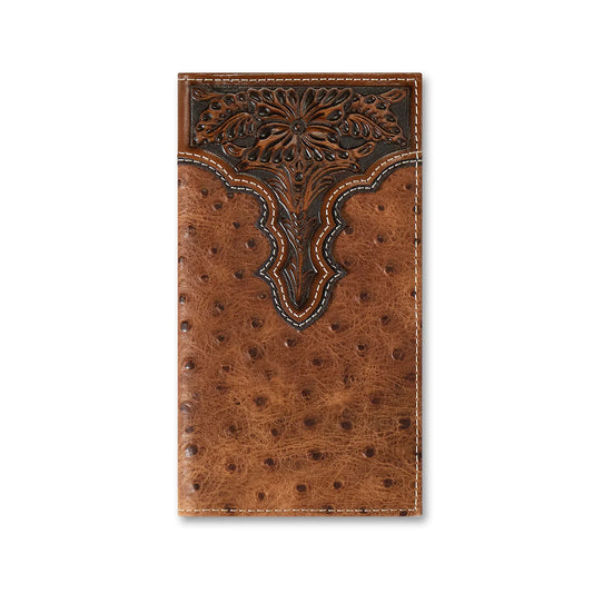 Ariat Rodeo Wallet Ostrich Floral Embossed Brown