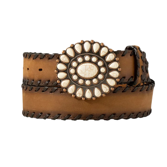 Ariat Women's Scalloped Buckle Whip Lacing Brown Belt