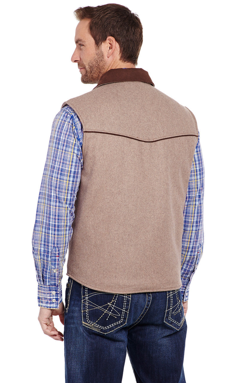 Cripple Creek Men's Vest - Collared Heather Oatmeal Wool with Concealed Carry Pocket
