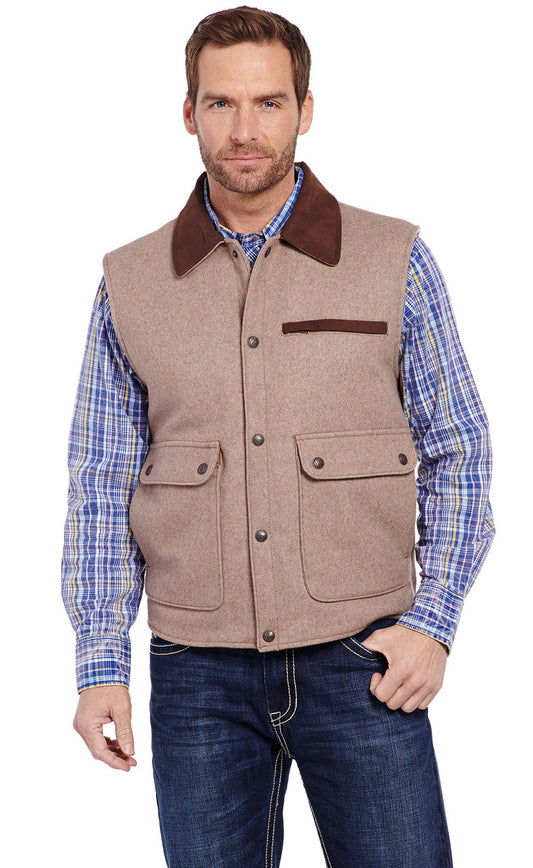 Cripple Creek Men's Vest - Collared Heather Oatmeal Wool with Concealed Carry Pocket
