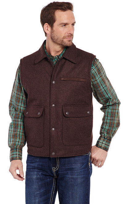 Cripple Creek Men's Vest - Collared Heather Chocolate Wool with Concealed Carry Pocket