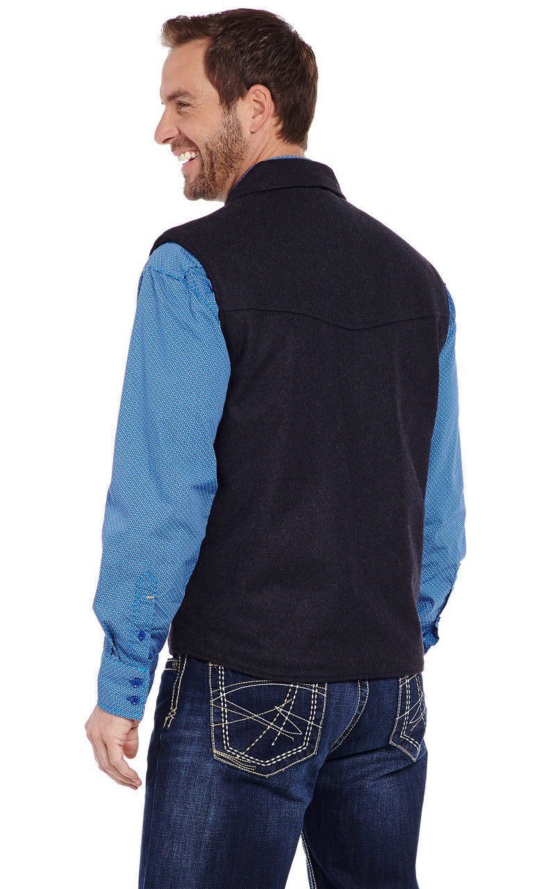 Cripple Creek Men's Vest - Collared Heather Black Wool with Concealed Carry Pocket