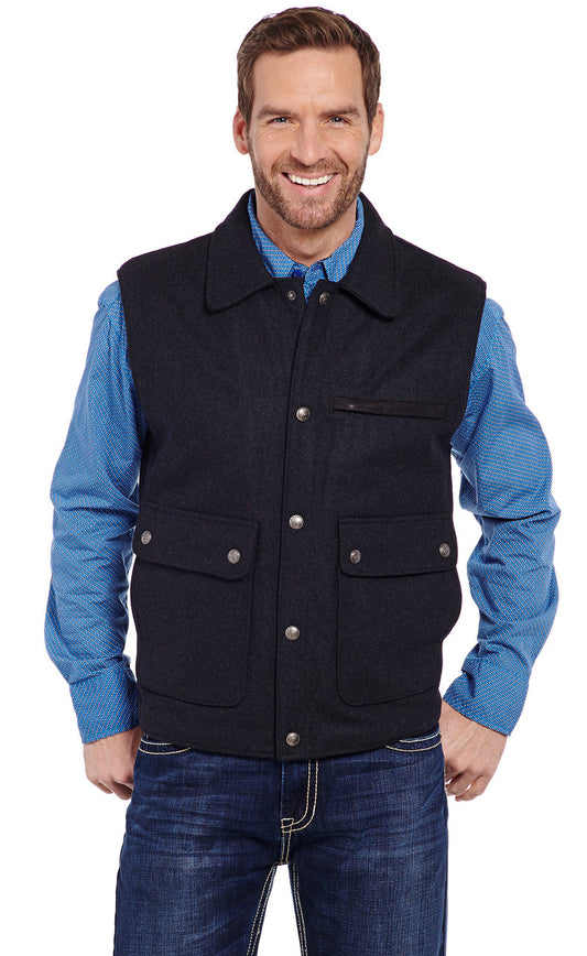 Cripple Creek Men's Vest - Collared Heather Black Wool with Concealed Carry Pocket