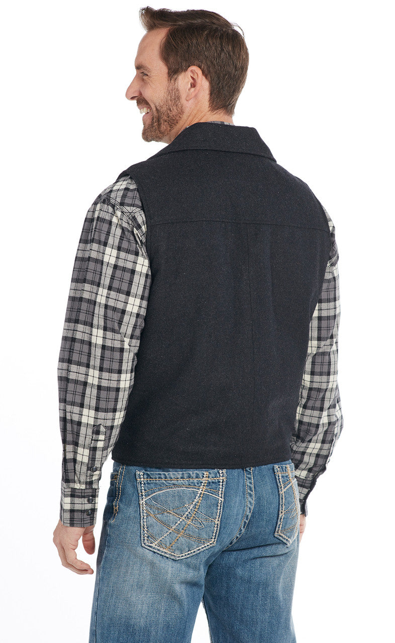 Cripple Creek Men's Vest - Collared Heather Black Wool with Concealed Carry Pocket