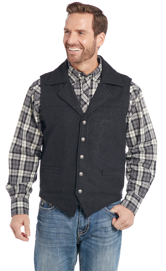 Cripple Creek Men's Vest - Collared Heather Black Wool with Concealed Carry Pocket